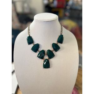 Vintage to Modern Goldtone Dark Green Acrylic Cabochon Necklace Fashion Jewelry